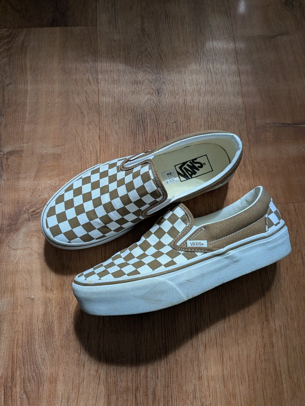 Vans Platform Slip-On Checkerboard Sneakers - Brown & White